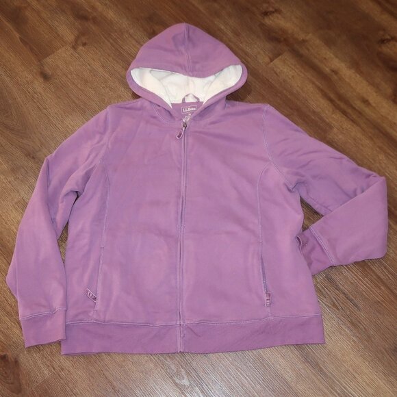 Womens LL Bean 1912 Purple Lavender Warm Thick Sherpa Fleece Hoodie Jacket sz XL - Picture 1 of 6